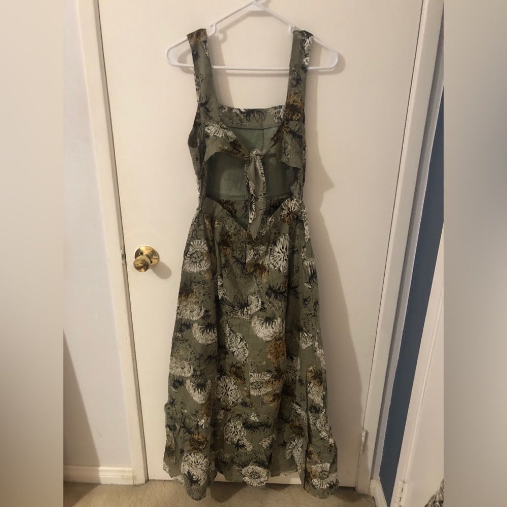 NWT Sage Green Floral Boho Maxi Flowy Cotton Dress sleeveless and back tie - Picture 7 of 12